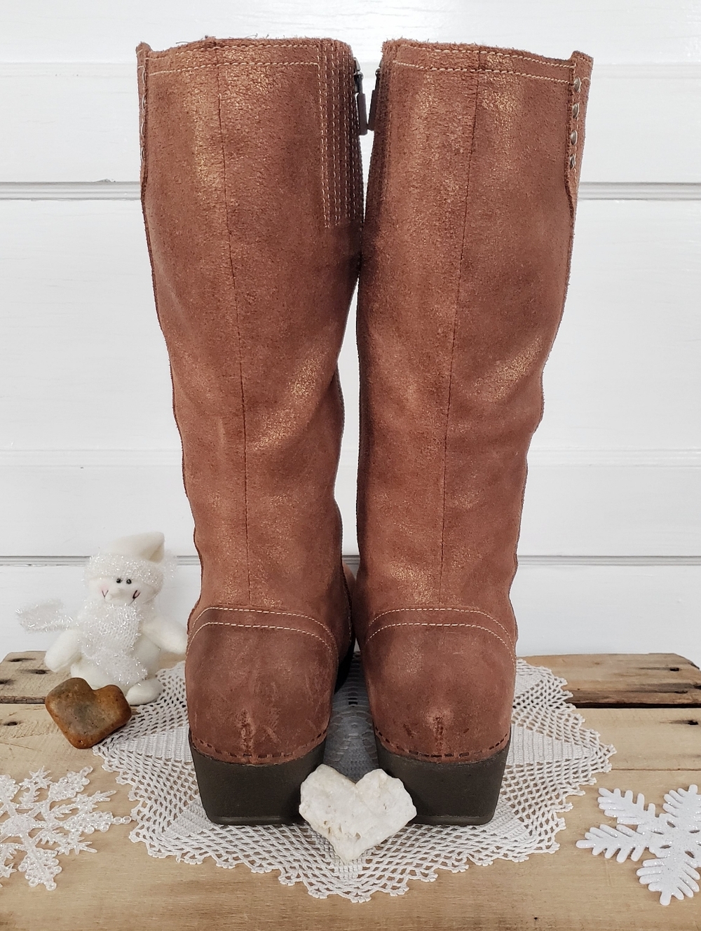 Copper Dansko Retro Boots Shimmer Suede Platform Crepe Disco Tall Boho 38 39 - Picture 7 of 15